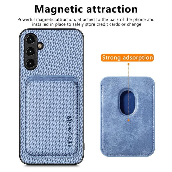 SKALO Samsung A54 5G Carbon Fiber Cover med kortholder - Blå