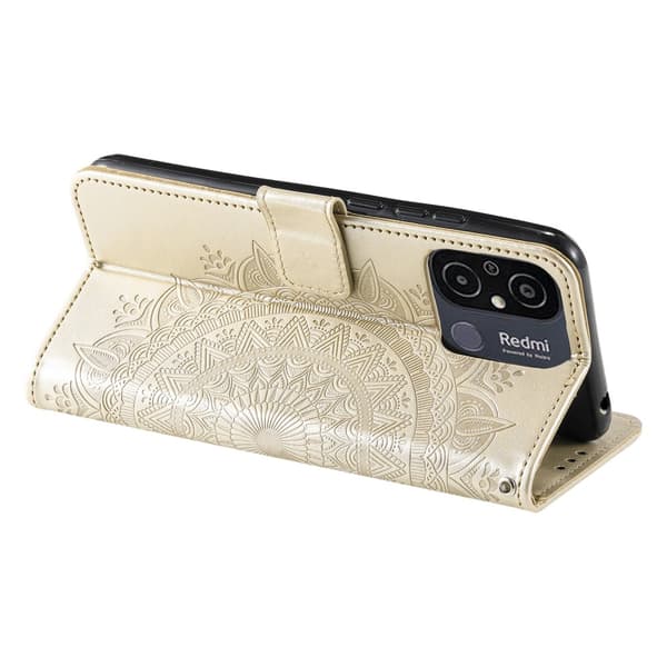 SKALO Xiaomi Redmi 12C 4G Mandala Flip Cover - Guld