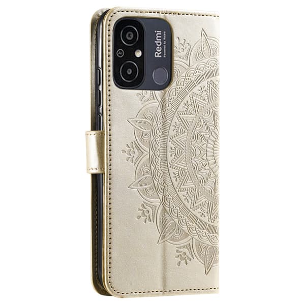 SKALO Xiaomi Redmi 12C 4G Mandala Flip Cover - Guld