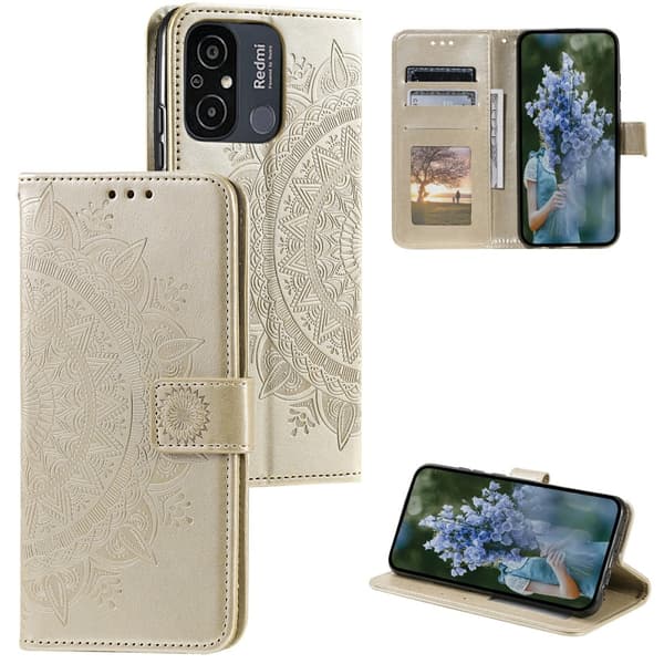 SKALO Xiaomi Redmi 12C 4G Mandala Flip Cover - Guld