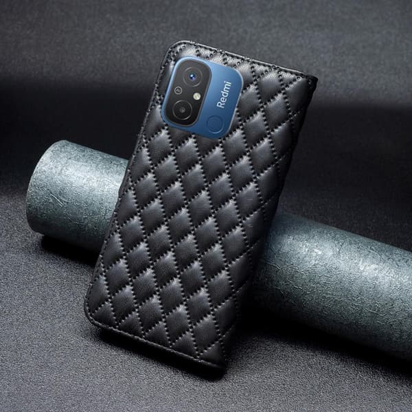 SKALO Xiaomi Redmi 12C 4G BINFEN COLOR Quiltat Plånbok - Svart