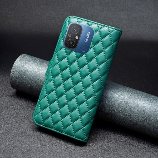 SKALO Xiaomi Redmi 12C 4G BINFEN COLOR Tikattu Lompakko - Vihreä