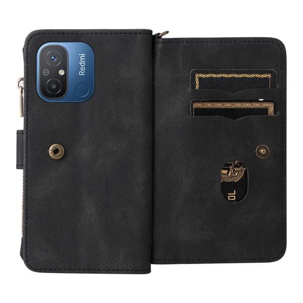 SKALO Xiaomi Redmi 12C 4G Big Wallet 17-FACK Plånboksfodral - Svart