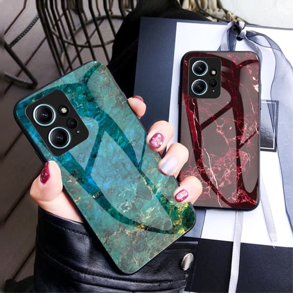 SKALO Xiaomi Redmi Note 12 4G Marmori karkaistu lasi TPU-suojakuori - #1