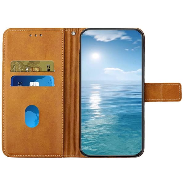 SKALO Xiaomi Redmi Note 12 4G Kohokuvioitu PU Nahka Lompakkokotelo - Vaaleanruskea
