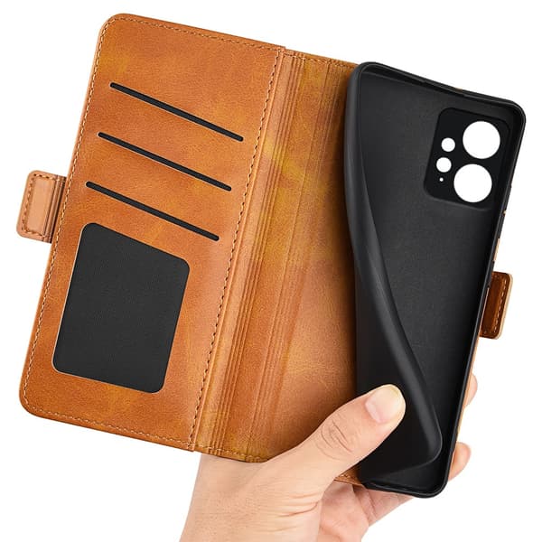 SKALO Xiaomi Redmi Note 12 4G Premium Wallet Flip Cover - Lys brun