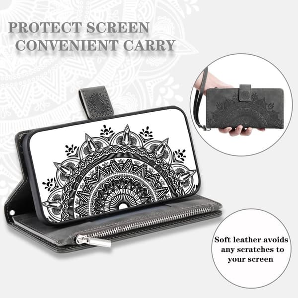 SKALO Xiaomi Redmi Note 12 4G Big Wallet Mandala Lompakkokotelo - Harmaa