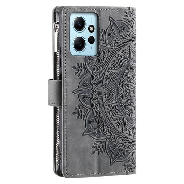 SKALO Xiaomi Redmi Note 12 4G Big Wallet Mandala Lompakkokotelo - Harmaa
