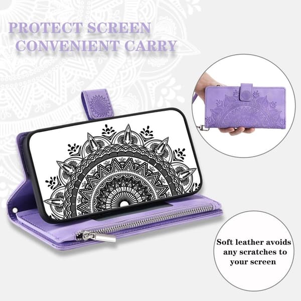 SKALO Xiaomi Redmi Note 12 4G Big Wallet Mandala Lompakkokotelo - Violetti