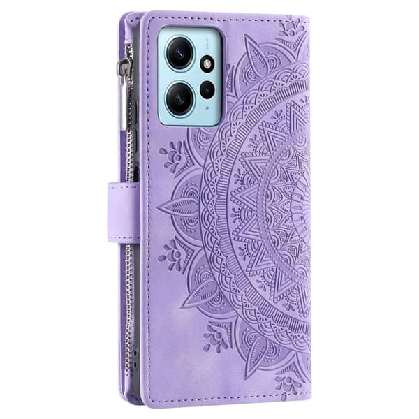 SKALO Xiaomi Redmi Note 12 4G Big Wallet Mandala Lompakkokotelo - Violetti
