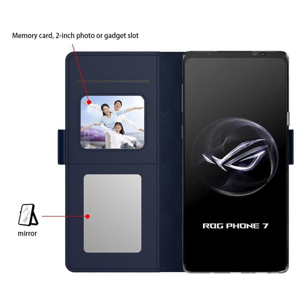 SKALO Asus ROG Phone 7 5G Korthållare Spegel Plånbok - Blå