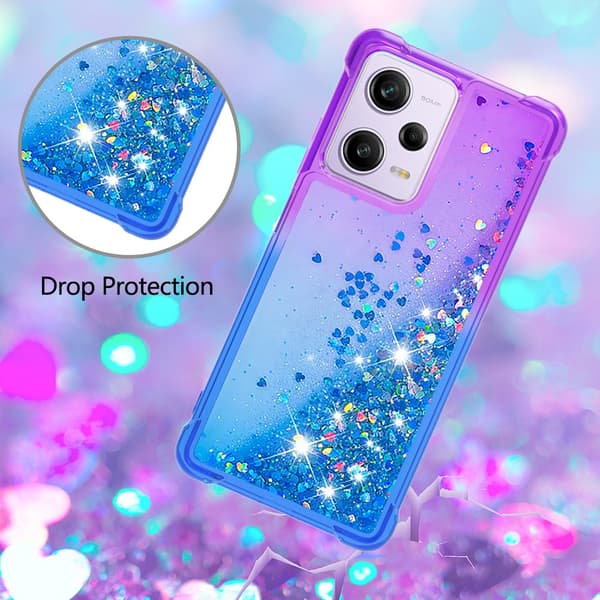 SKALO Xiaomi Redmi Note 12 Pro 5G Juoksuhiekka Glitter Sydämet TPU kuori - Violetti-Sininen