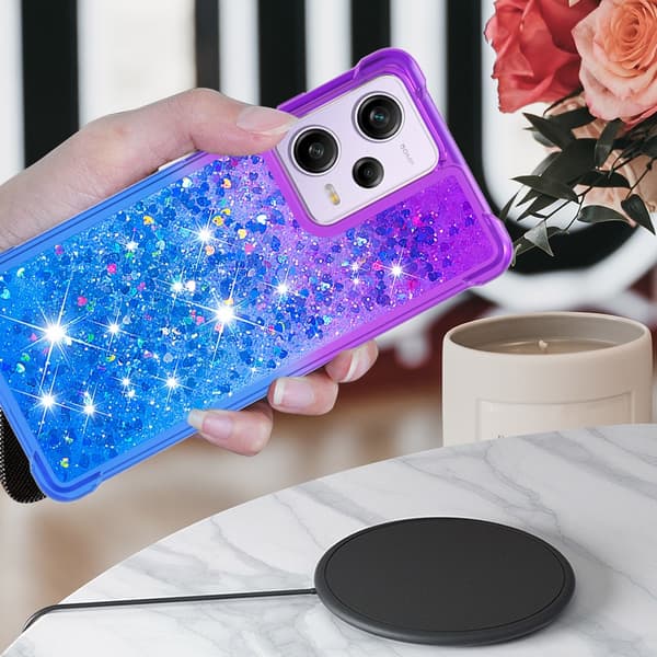 SKALO Xiaomi Redmi Note 12 Pro 5G Juoksuhiekka Glitter Sydämet TPU kuori - Violetti-Sininen