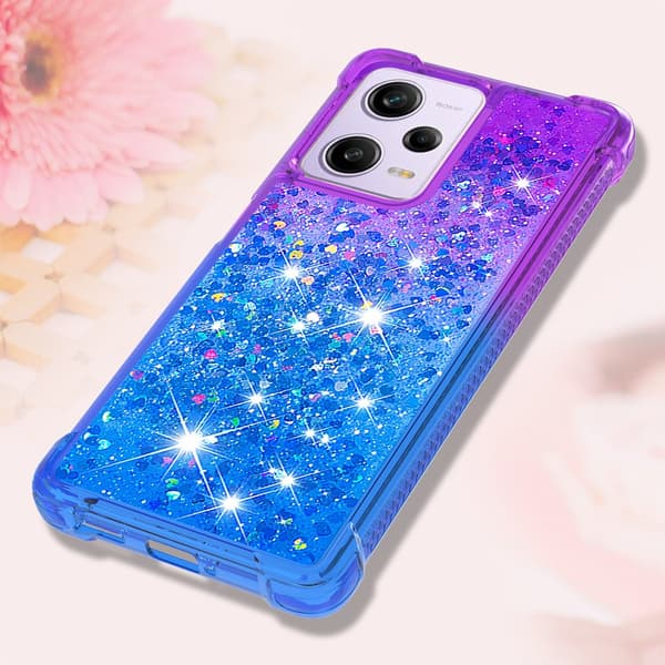 SKALO Xiaomi Redmi Note 12 Pro 5G Juoksuhiekka Glitter Sydämet TPU kuori - Violetti-Sininen