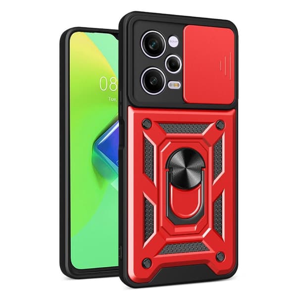 SKALO Xiaomi Redmi Note 12 Pro 5G Armor hybridi metallirengas kameran liukusäädin - - Punainen