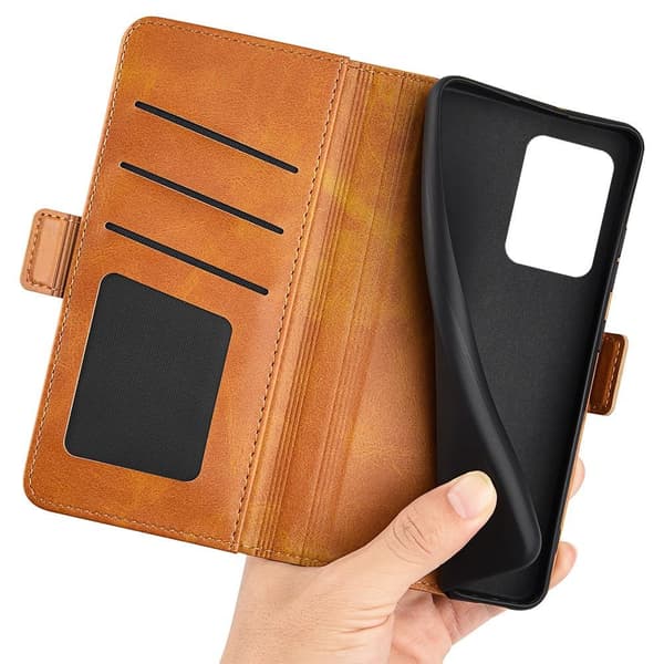 SKALO Xiaomi Redmi Note 12 Pro 5G Premium Wallet Flip Cover - Lys brun