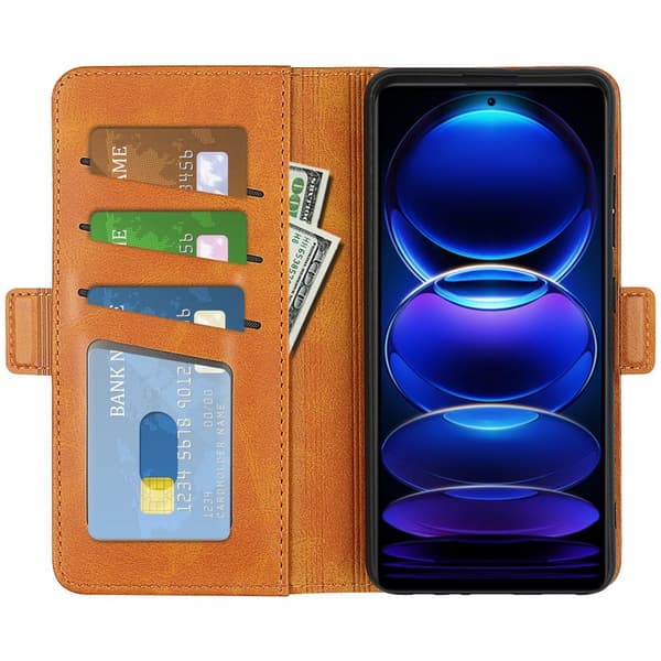 SKALO Xiaomi Redmi Note 12 Pro 5G Premium Wallet Flip Cover - Lys brun