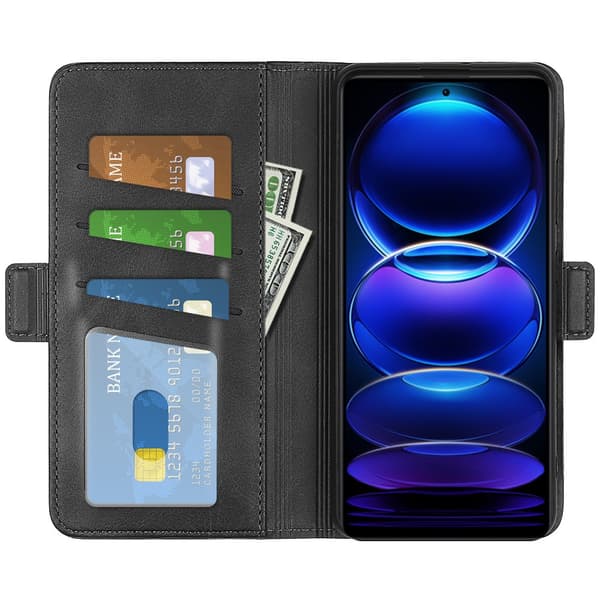 SKALO Xiaomi Redmi Note 12 Pro 5G Premium Wallet Lompakkokotelo - Musta