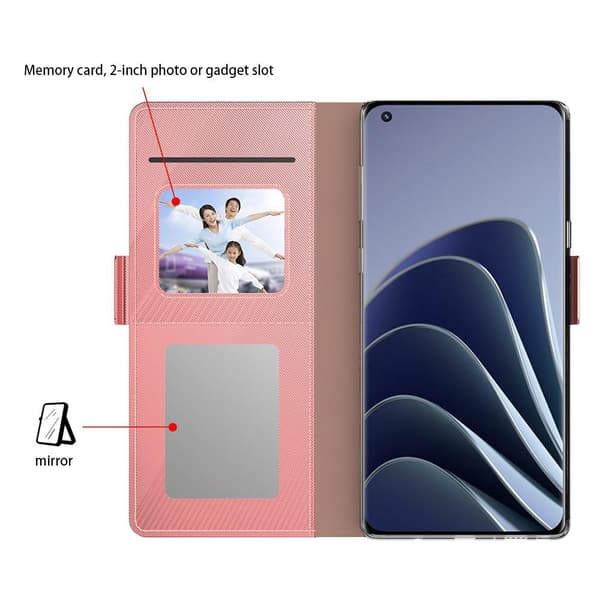 SKALO OnePlus Nord CE 3 Lite 5G Kortholder Mirror Flip Cover - Rosa guld