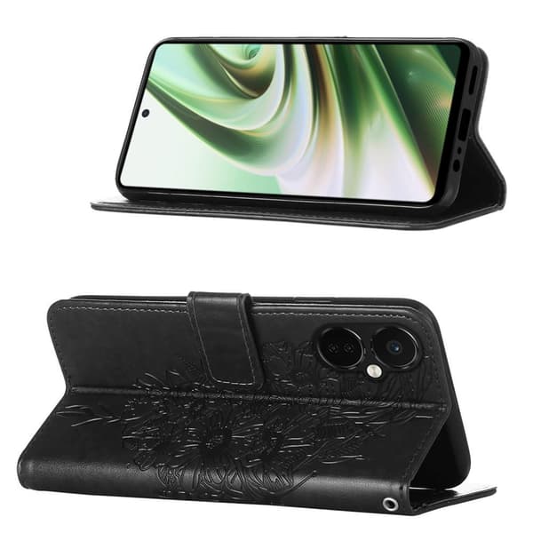 SKALO OnePlus Nord CE 3 Lite 5G Mandala Butterfly lompakkokotelo - Musta