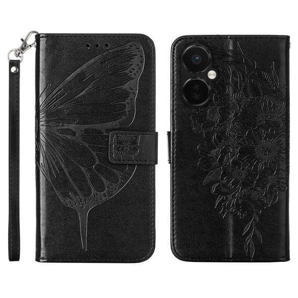 SKALO OnePlus Nord CE 3 Lite 5G Mandala Butterfly lompakkokotelo - Musta