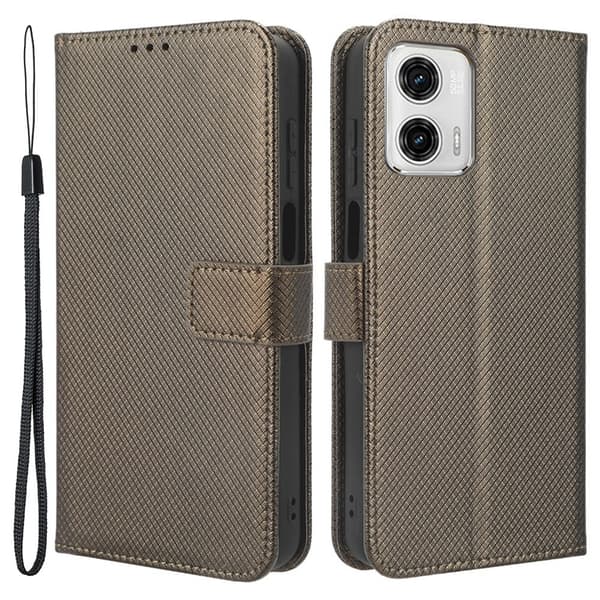 SKALO Motorola Moto G73 5G Premium Mini Rhombus Wallet Flip Cover - Brun