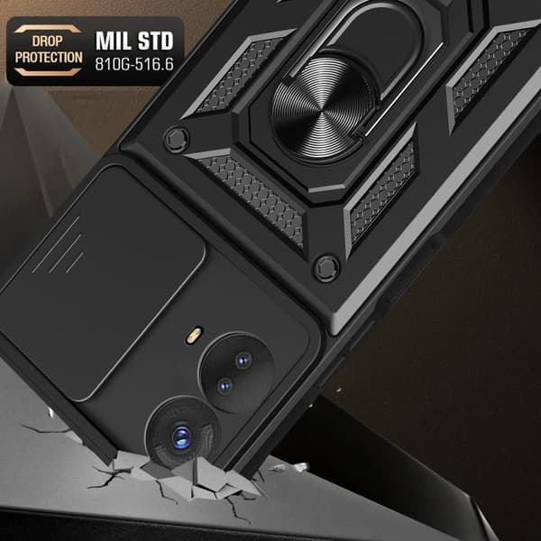 SKALO Motorola Moto G73 5G Armor Hybrid Metal Ring Camera Slider - Rød
