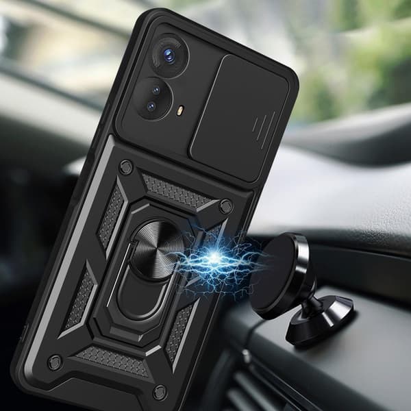 SKALO Motorola Moto G73 5G Armor Hybrid Metal Ring Camera Slider - Rød