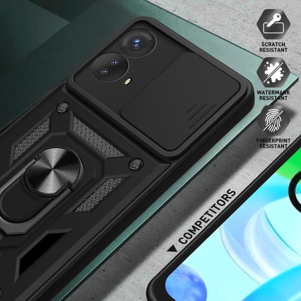 SKALO Motorola Moto G73 5G Armor Hybrid Metal Ring Camera Slider - Rød