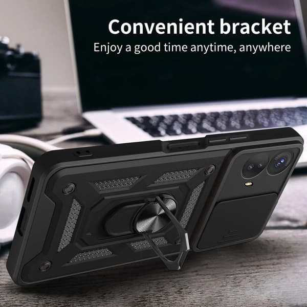 SKALO Motorola Moto G73 5G Armor Hybrid Metal Ring Camera Slider - Rød