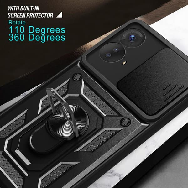 SKALO Motorola Moto G73 5G Armor Hybrid Metal Ring Camera Slider - Rød