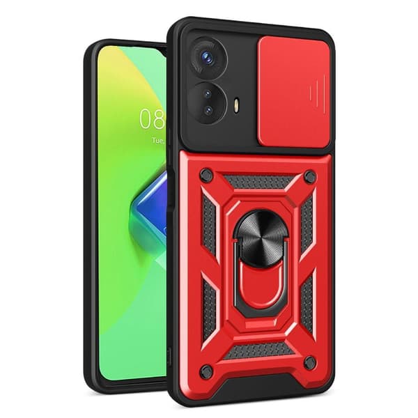 SKALO Motorola Moto G73 5G Armor Hybrid Metal Ring Camera Slider - Rød