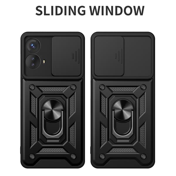 SKALO Motorola Moto G73 5G Armor Hybrid Metallring Kameraslider - Svart