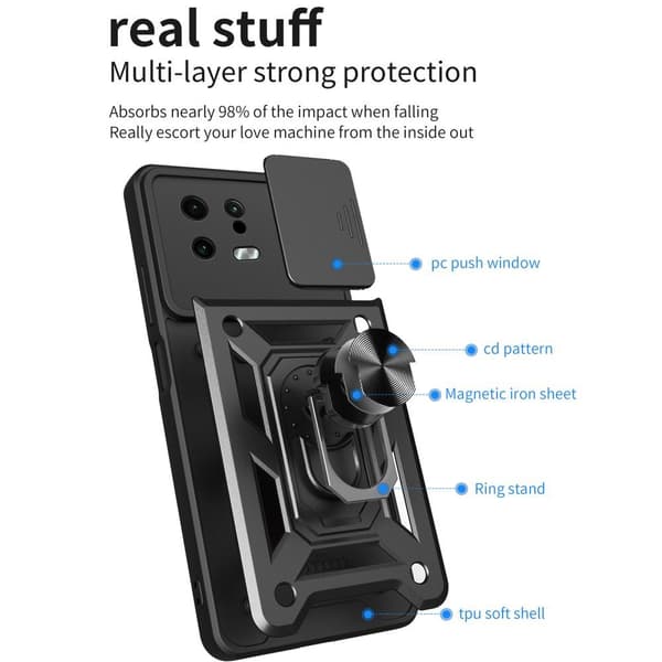 SKALO Xiaomi 13 5G Armor Hybrid Metallring Kameraslider - Blå