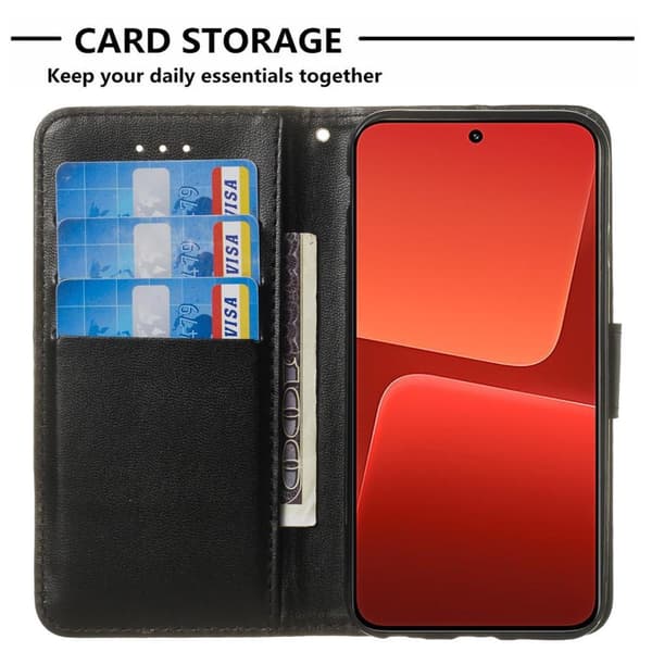 SKALO Xiaomi 13 5G Flip Cover m. pung i PU-læder - Sort