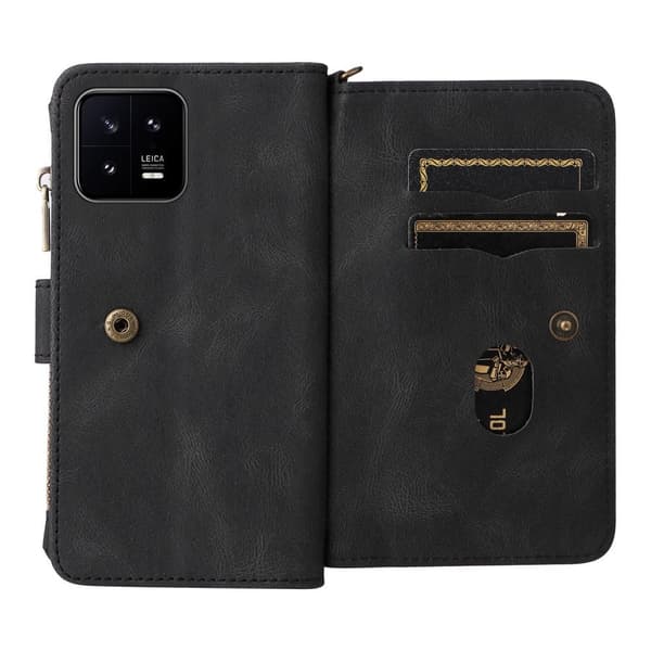 SKALO Xiaomi 13 5G Big Wallet 17-lokeroa Lompakkokotelo - Musta