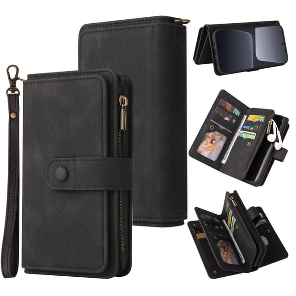 SKALO Xiaomi 13 5G Big Wallet 17-lokeroa Lompakkokotelo - Musta