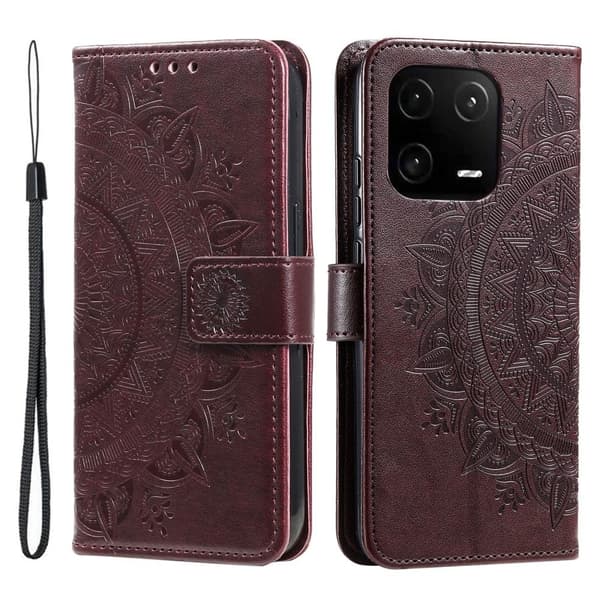 SKALO Xiaomi 13 5G Mandala lompakkokotelo - Ruskea