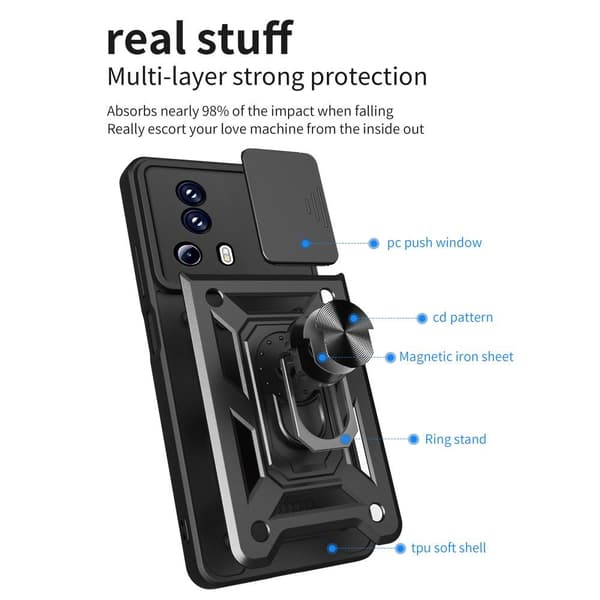 SKALO Xiaomi 13 Lite Armor Hybrid Metal Ring Camera Slider - Rød