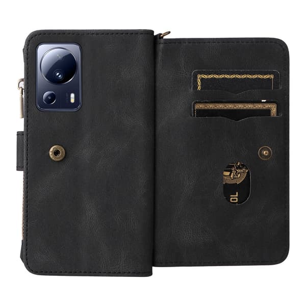 SKALO Xiaomi 13 Lite Big Wallet 17-lokeroa Lompakkokotelo - Musta