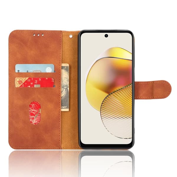 SKALO Motorola Moto G73 5G Matt PU Nahka lompakkokotelo - Ruskea