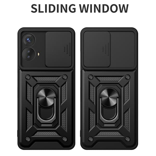 SKALO Motorola Moto G53 5G Armor Hybrid Metal Ring Camera Slider - Sort
