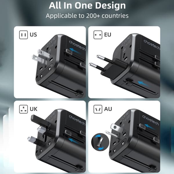 Choetech 35W PD Reseadapter 3x USB-A 1x USB-C Svart