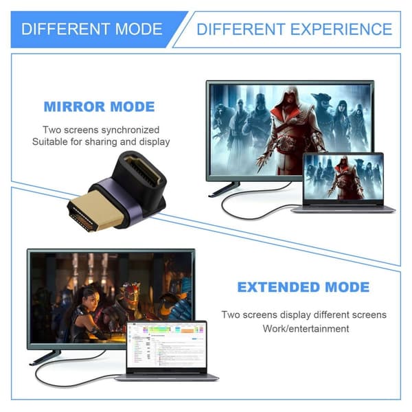 8K 60Hz 90° Uppvinkel HDMI Hane - HDMI 2.1 Hona Adapter Blå