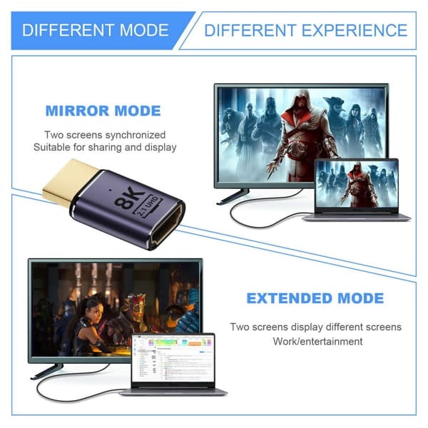 HDMI Hane - HDMI 2.1 Hona 8K 60Hz UHD Adapter Blå