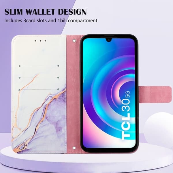 TCL 30+ (2022) Fodral Marmor Vit/Lila