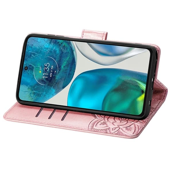Motorola Moto G52/G82 Fodral Fjäril Tryck Roséguld
