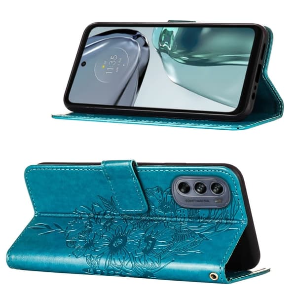 Motorola Moto G62 5G Fodral Med Fjäril Tryck Blå
