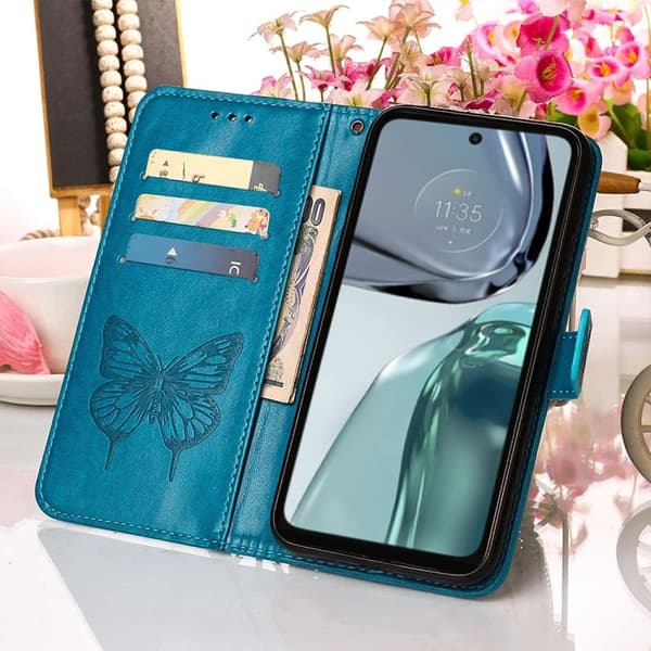 Motorola Moto G62 5G Fodral Med Fjäril Tryck Blå