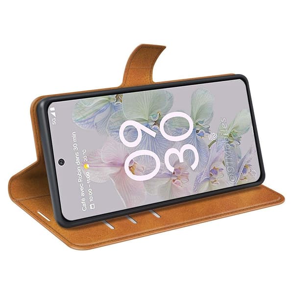 Hållbart konstläder Google Pixel 6a fodral med plånbok - Gul